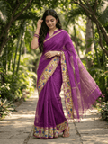 Kalamkari cotton saree with kalamkari border and kalamkari blouse