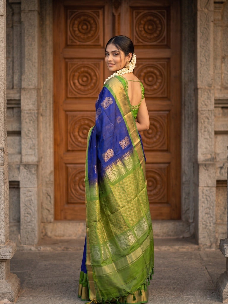 Uppada pattu saree for women | Royal blue | allover zari motifs | party wear