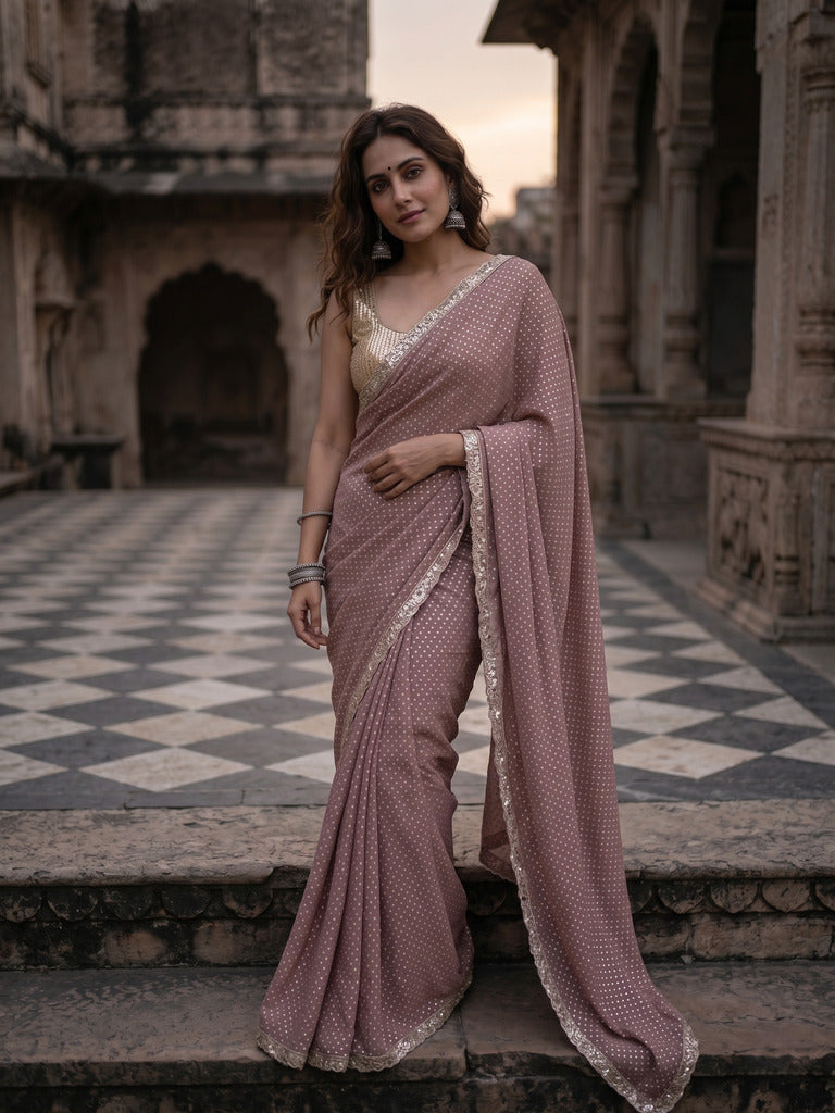 Dola tissue saree for women | Pink | Party wear | Cutwork border