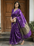 Maheshwari fancy saree in violet color allover zari motifs & zari border with zari and plain blouse