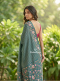 Tussar fancy saree allover checks with embroidery border and attached blouse