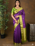 Kanchi pattu saree violet color allover zari motifs & zari border with rich pallu and contrast plain blouse