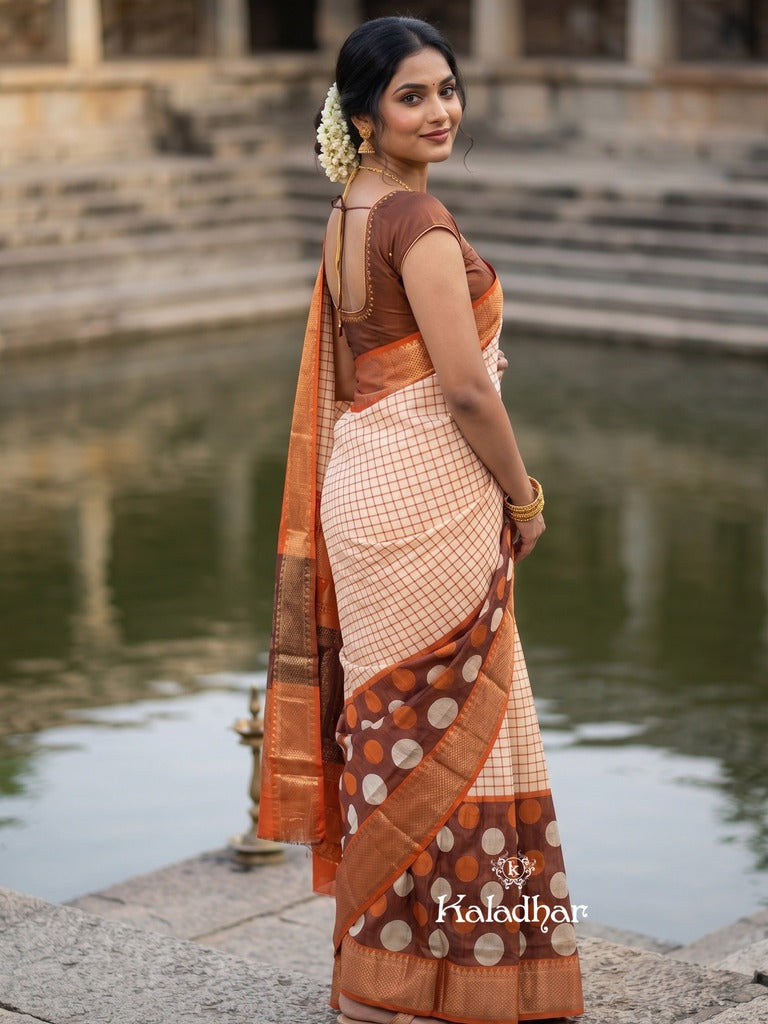 Dola silk fancy saree for women | cream | zari border | party wear