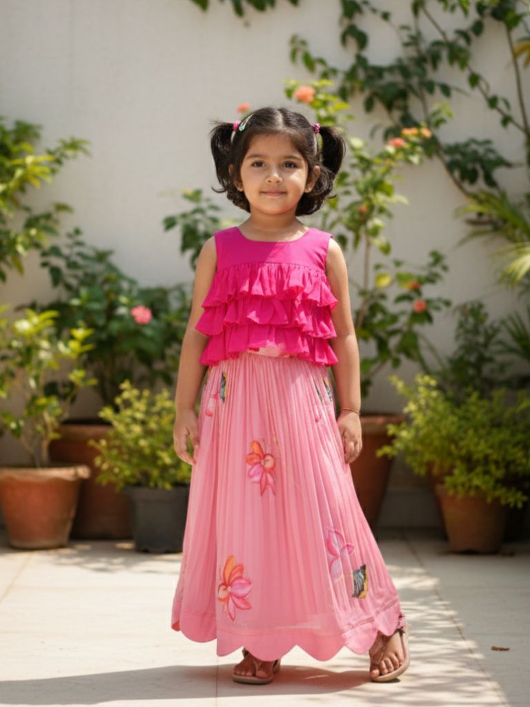Organza designer crop top lehenga for girls | Made for little twirls