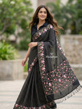 Tussar fancy saree allover checks with embroidery border and attached blouse