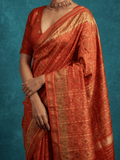 Rajkot patola saree for women | Orange | Zari border | Wedding | Party wear
