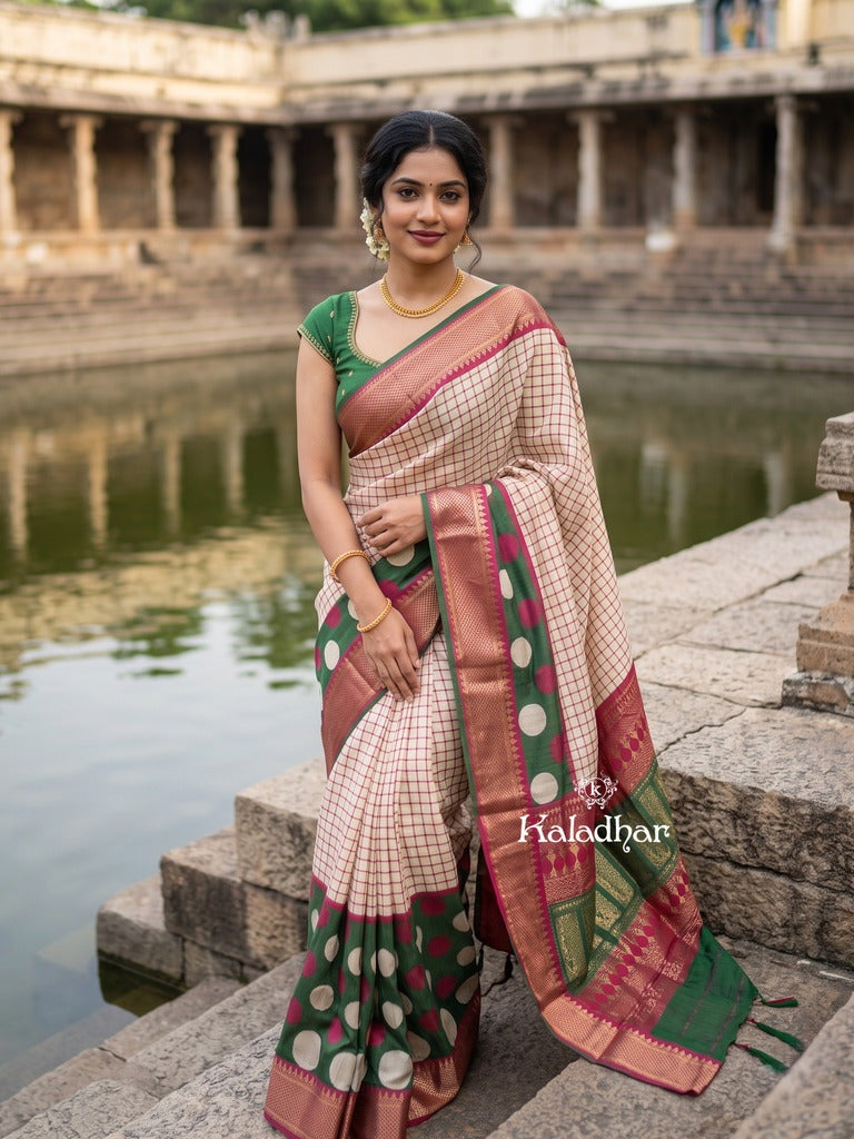 Dola silk fancy saree for women | cream | zari border | party wear