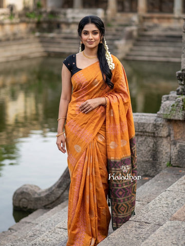 Dupion fancy saree for women | rust orange | allover weaves | party wear