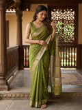 Chanderi fancy saree with allover zari motifs & zari border with zari pallu and attached self blouse