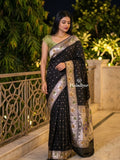 Banaras Silk Saree for Women | dark pink | Party Wear | Paithani Border