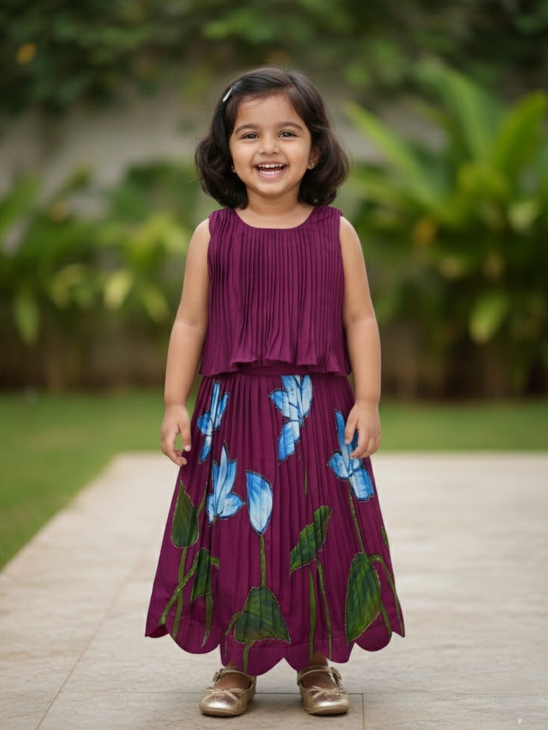 Organza wine designer crop top lehenga for girls | Made for little twirls