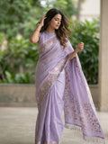Tussar fancy saree allover checks with embroidery border and attached blouse