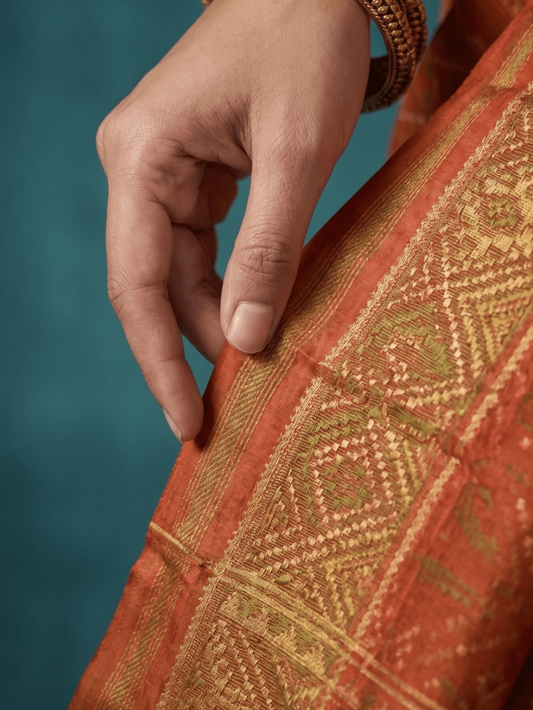 Rajkot patola saree for women | Orange | Zari border | Wedding | Party wear
