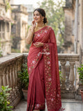 Tussar fancy saree allover checks with embroidery border and attached blouse