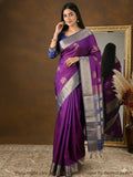 Kanchi pattu saree purple color allover zari motifs & zari border with rich pallu and contrast plain blouse