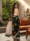 Maheshwari fancy saree for women | black | printed border | attached blouse