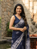 Maheshwari fancy saree for women | black | printed border | attached blouse