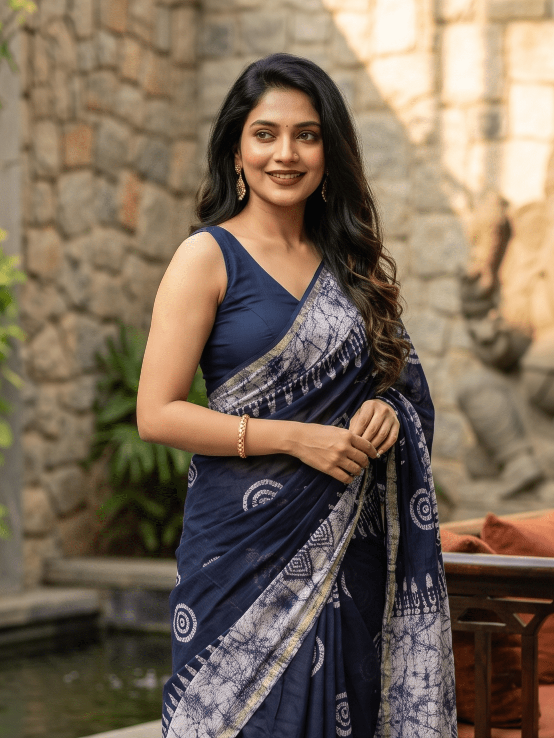 Maheshwari fancy saree for women | black | printed border | attached blouse