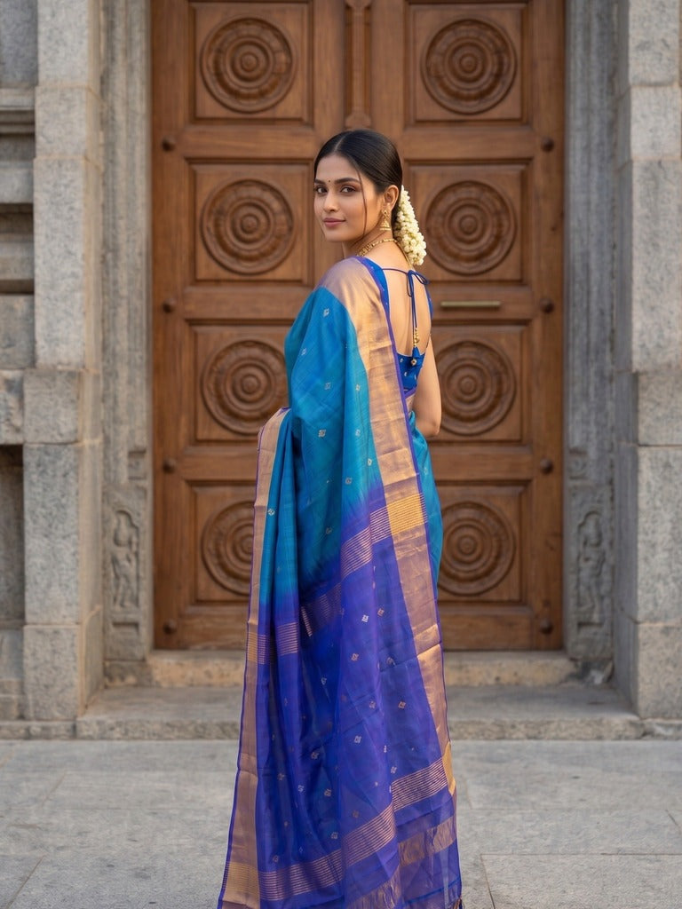 Uppada pattu saree for women | Royal blue | allover zari motifs | party wear