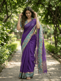Kalamkari cotton saree with kalamkari border and kalamkari blouse