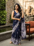 Maheshwari fancy saree for women | black | printed border | attached blouse