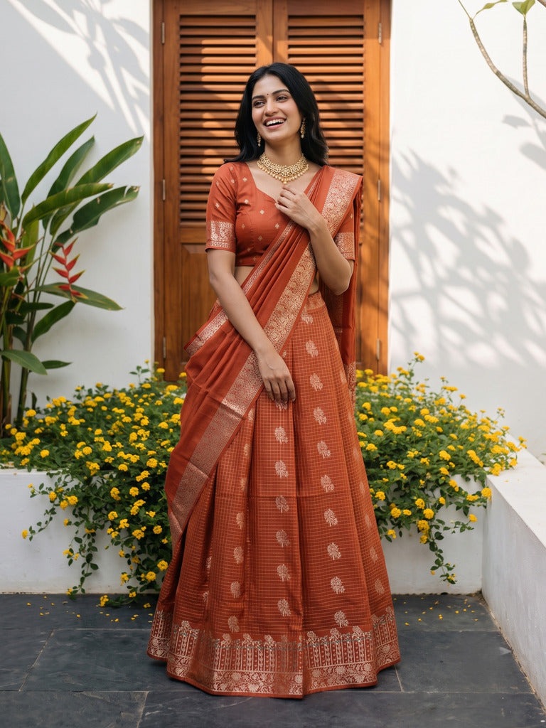 Chiniya silk lehenga set with blouse & dupatta | red | unstitched | party wear