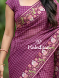 Tussar fancy saree allover checks with embroidery border and attached blouse