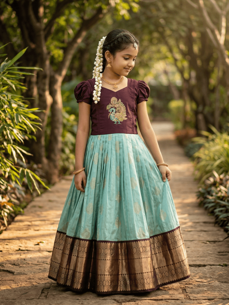 Traditional Kanchi Pattu Lehenga Set for Girls 10-11 years