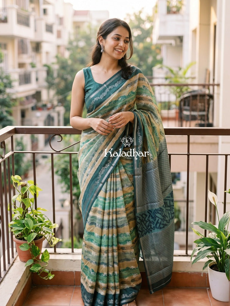 Munga fancy sarees for women | parrot green | zari border | party wear