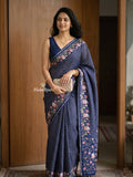 Tussar fancy saree allover checks with embroidery border and attached blouse
