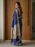 Chanderi fancy saree with allover zari motifs & zari border with zari pallu and attached self blouse