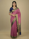 Georgette fancy saree purple color allover weaves & zari border with rich pallu and plain blouse