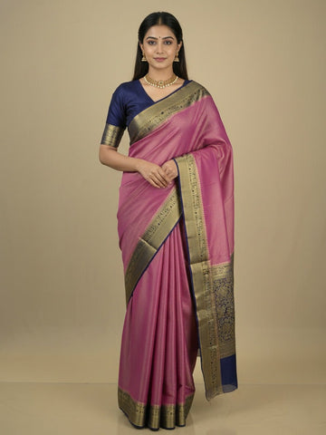 Georgette fancy saree purple color allover weaves & zari border with rich pallu and plain blouse