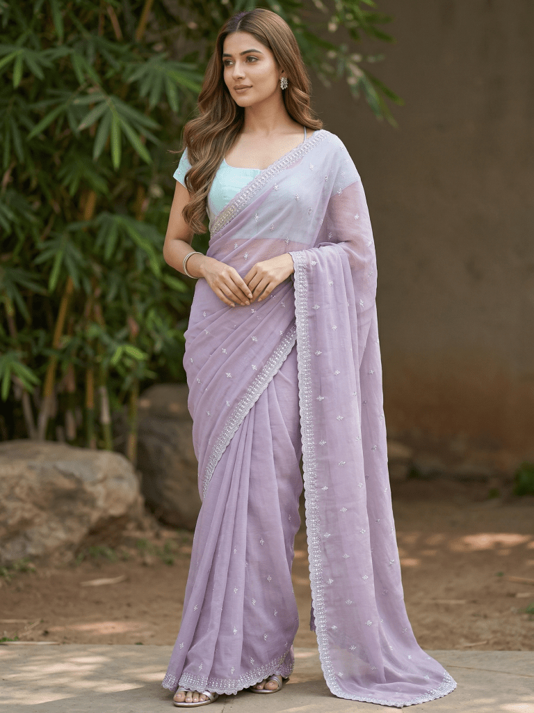 Rocket saree Georgette saree in lavender color