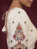 Pure raw silk maggam work blouse for women | Round neck | Cream color