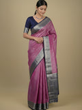 Georgette fancy saree purple color allover weaves & zari border with rich pallu and plain blouse