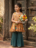 Yellow color Georgette floral sharara set for kids 5-6 years