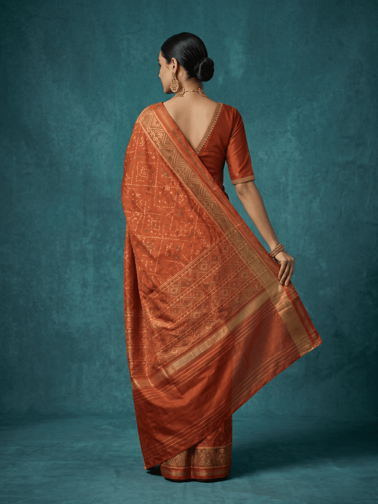 Rajkot patola saree for women | Orange | Zari border | Wedding | Party wear