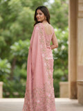 Tussar fancy saree allover checks with embroidery border and attached blouse