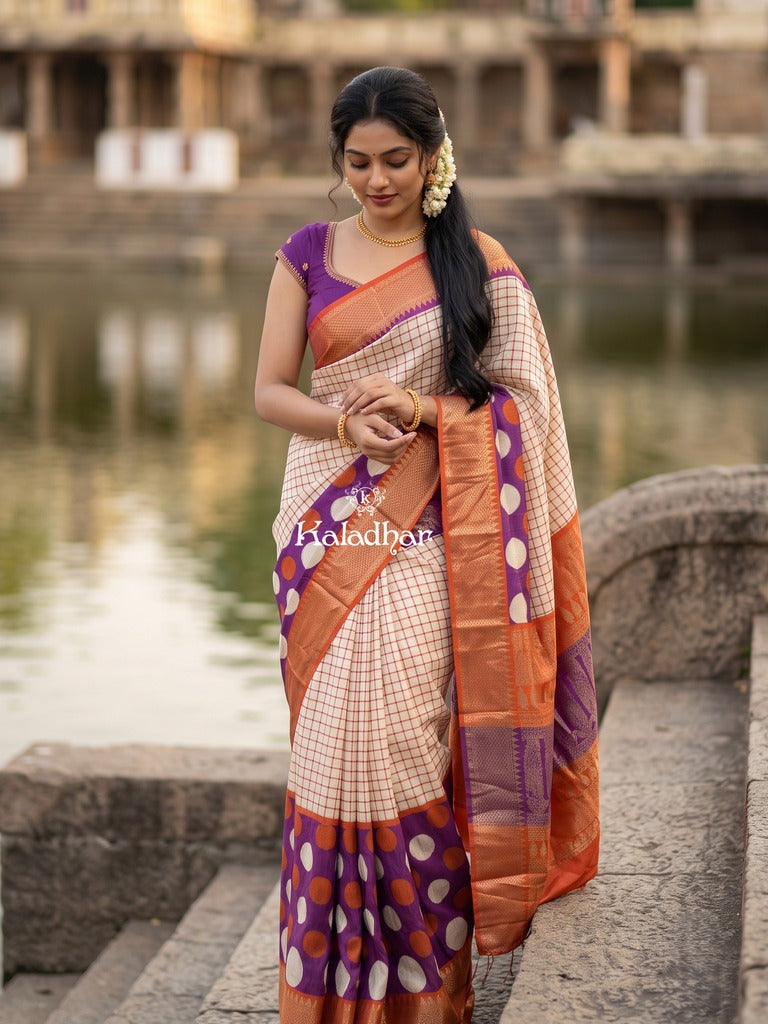 Dola silk fancy saree for women | cream | zari border | party wear