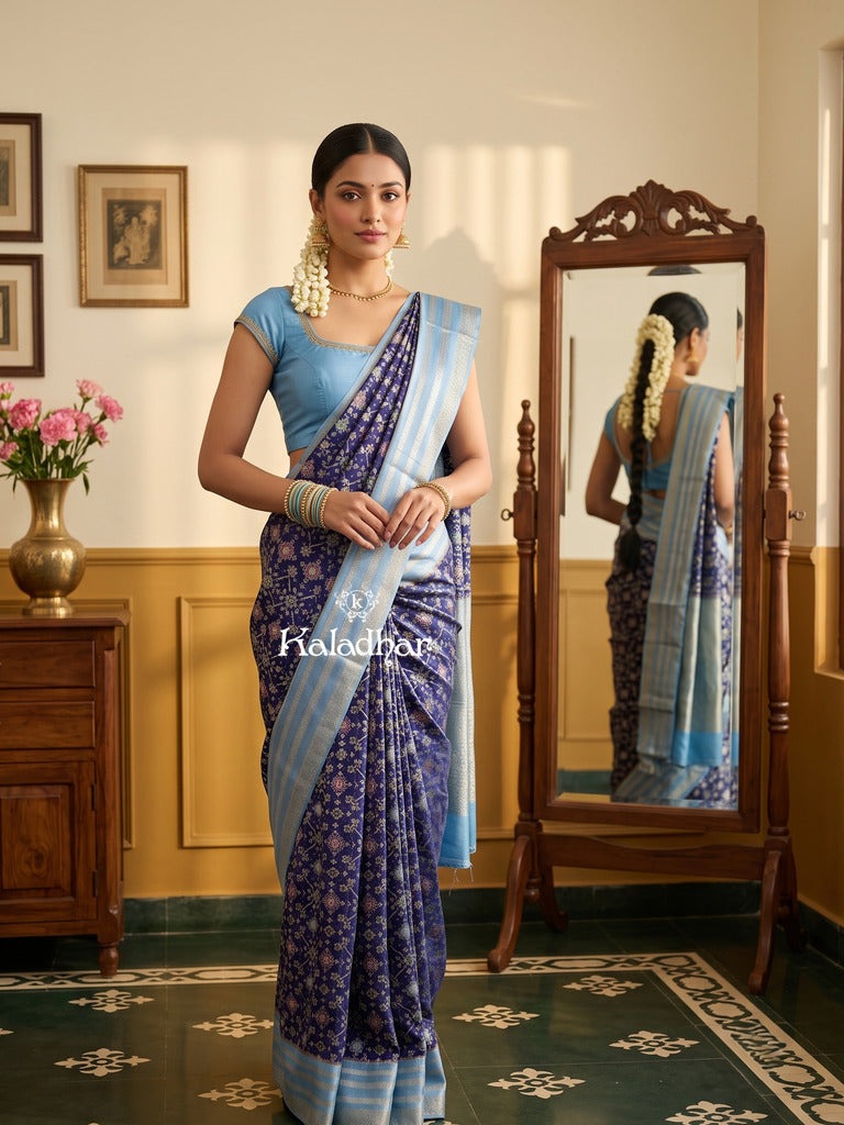 Banaras patola fancy saree for women | royal blue | zari border | party wear