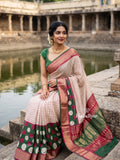 Dola silk fancy saree for women | cream | zari border | party wear