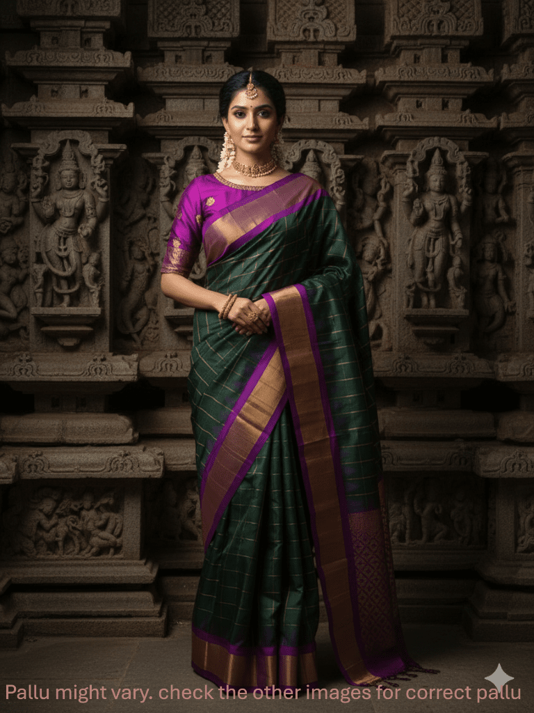 Gadwal pattu saree black color allover zari weaves & kanchi border with rich pallu and contrast plain blouse