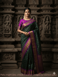Gadwal pattu saree black color allover zari weaves & kanchi border with rich pallu and contrast plain blouse