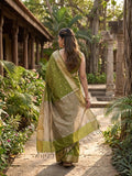 Chanderi fancy saree with allover zari motifs & zari border with zari pallu and attached self blouse