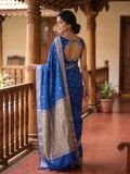 Chanderi fancy saree with allover zari motifs & zari border with zari pallu and attached self blouse