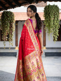 Banaras Silk Saree for Women | dark pink | Party Wear | Paithani Border