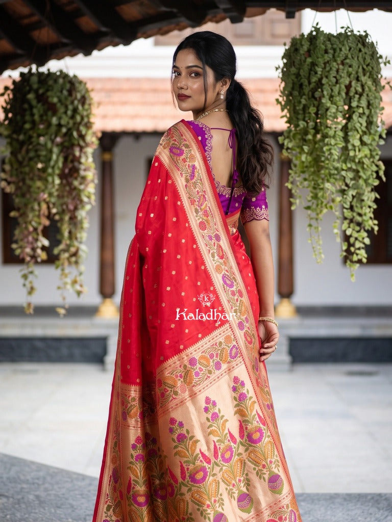 Banaras Silk Saree for Women | dark pink | Party Wear | Paithani Border