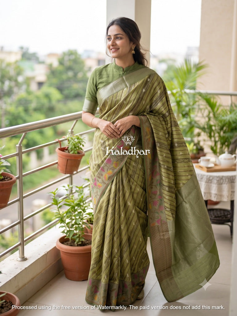 Munga fancy sarees for women | parrot green | zari border | party wear