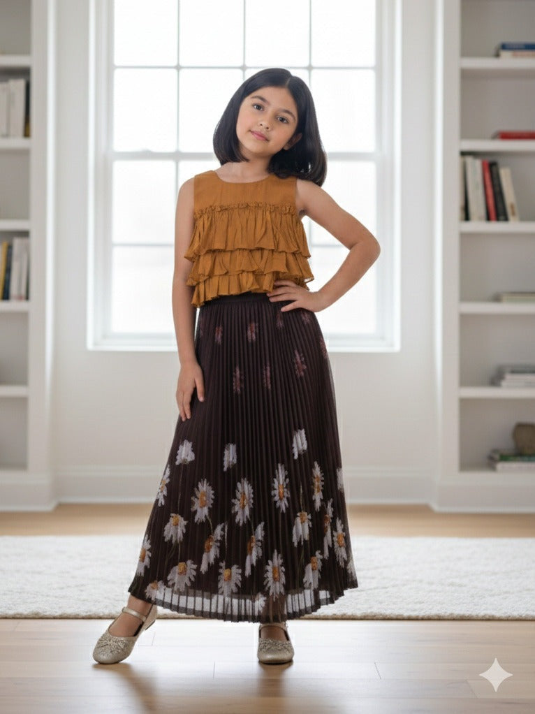 Organza floral crop top with skirt